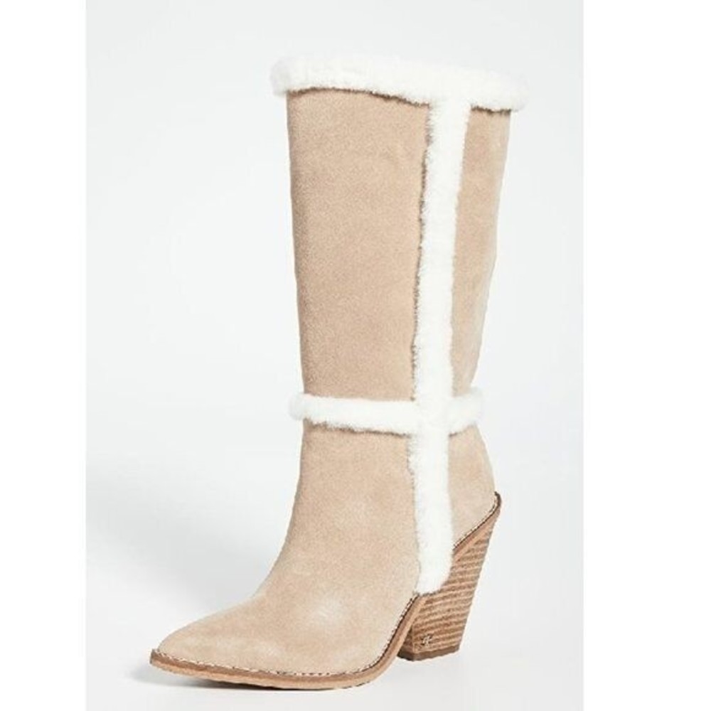 Sam Edelman Womens Oatmeal Isla Tan Suede Knee High Heel  Boots  7.5
